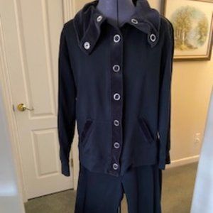 Silverwear jacket and pants; black cotton & polyester with velveteen color